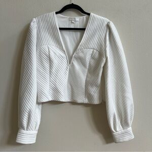 Anthropologie Eri And Ali White Ribbed Long Sleeve Cropped Sweater Size XL NWOT